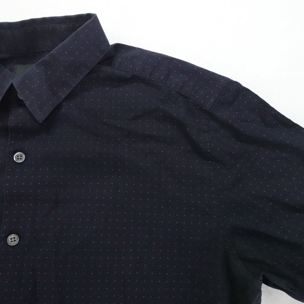 Theory Irving Shirt Mens Large Navy Red Polka Dot Button Up Casual Slim Fit